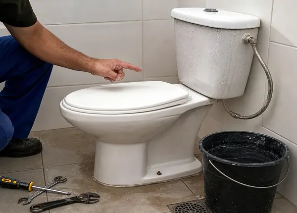 Teste de vedação da caixa acoplada Teste de vedação em caixa acoplada