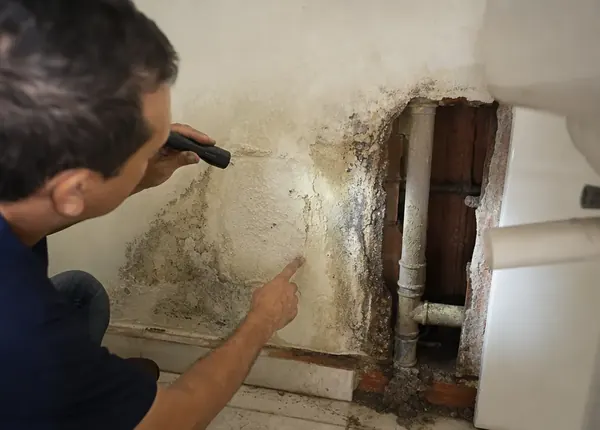 Sinais de umidade antes de abrir a parede Parede com sinais de umidade antes da abertura