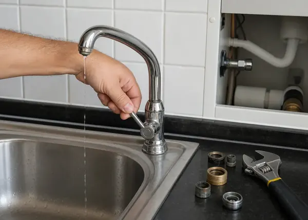 Reparo interno de torneira sendo conferido